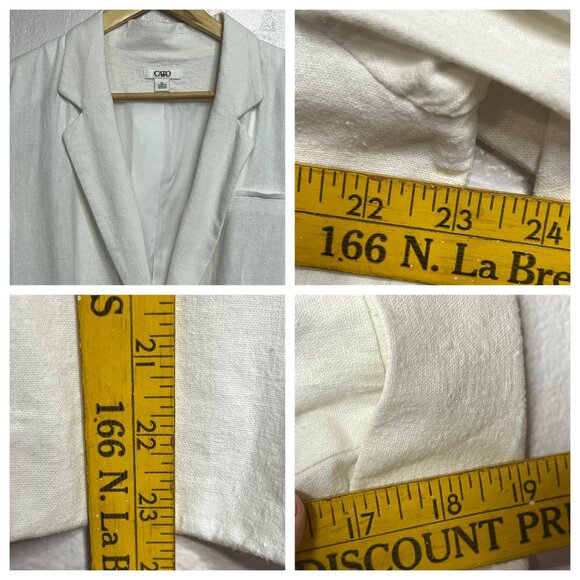 Cato Women White Cropped Linen Blend Blazer Jacket XL Shoulder Pads Minimalist - Picture 12 of 16